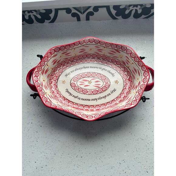 Temptations OLD WORLD RED Thanksgiving 13x10 3qt Casserole Baker Oven To Table - Picture 1 of 4
